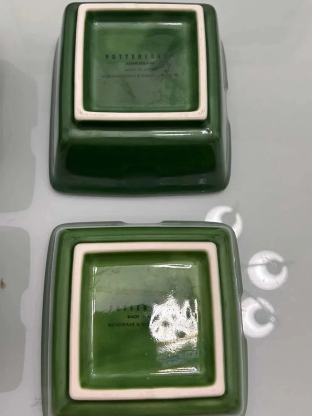Set of 4 Pottery Barn Asian Green Square Noodle Bowls - Japan